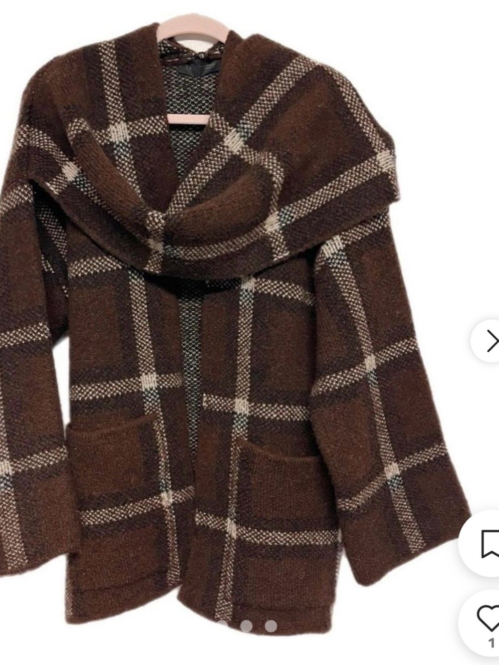 Zara Short Check Knit Plaid Coat With Scarf Size S-M
